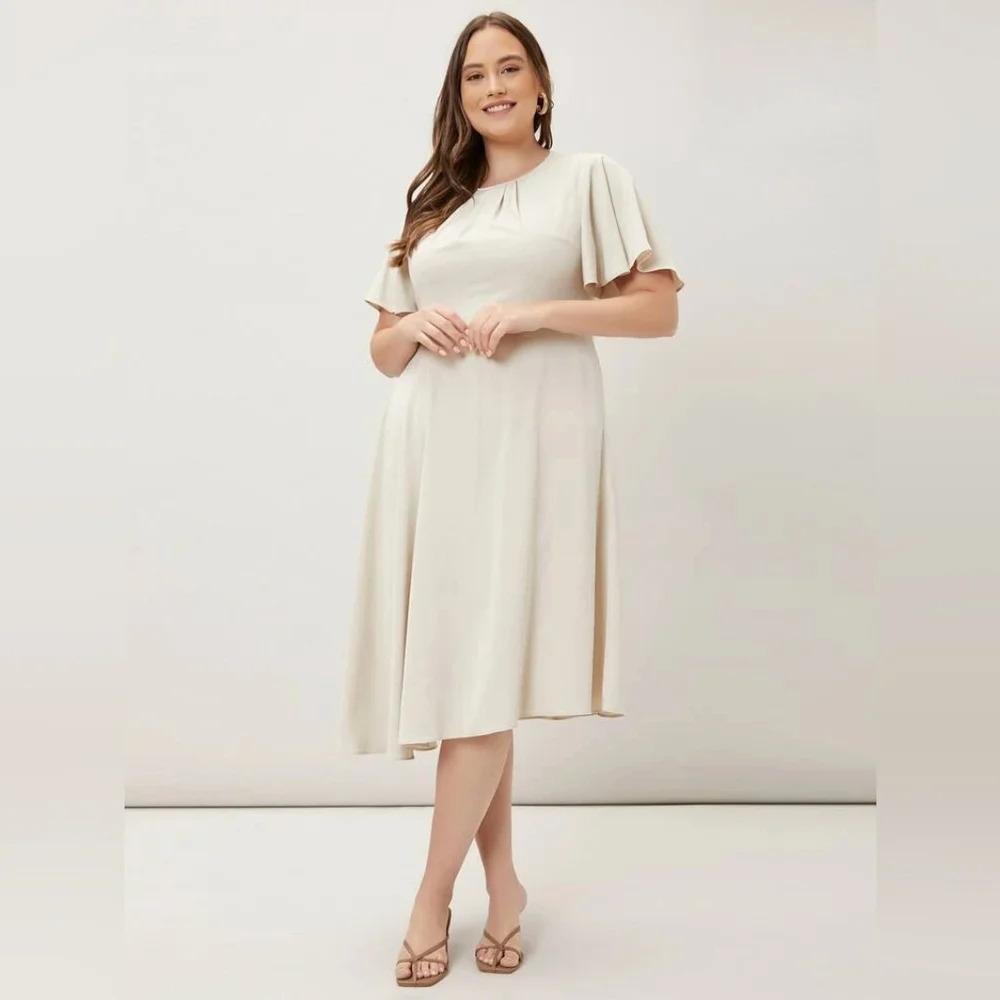 MOTF Cream Butterfly Sleeve Asymmetrical Elegant Modest Midi Dress Size XS